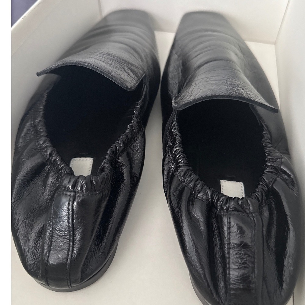 TOTEME Black Leather Square Toe Elastic Back Flat Loafers Made in Italy Size 37 - Picture 4 of 12